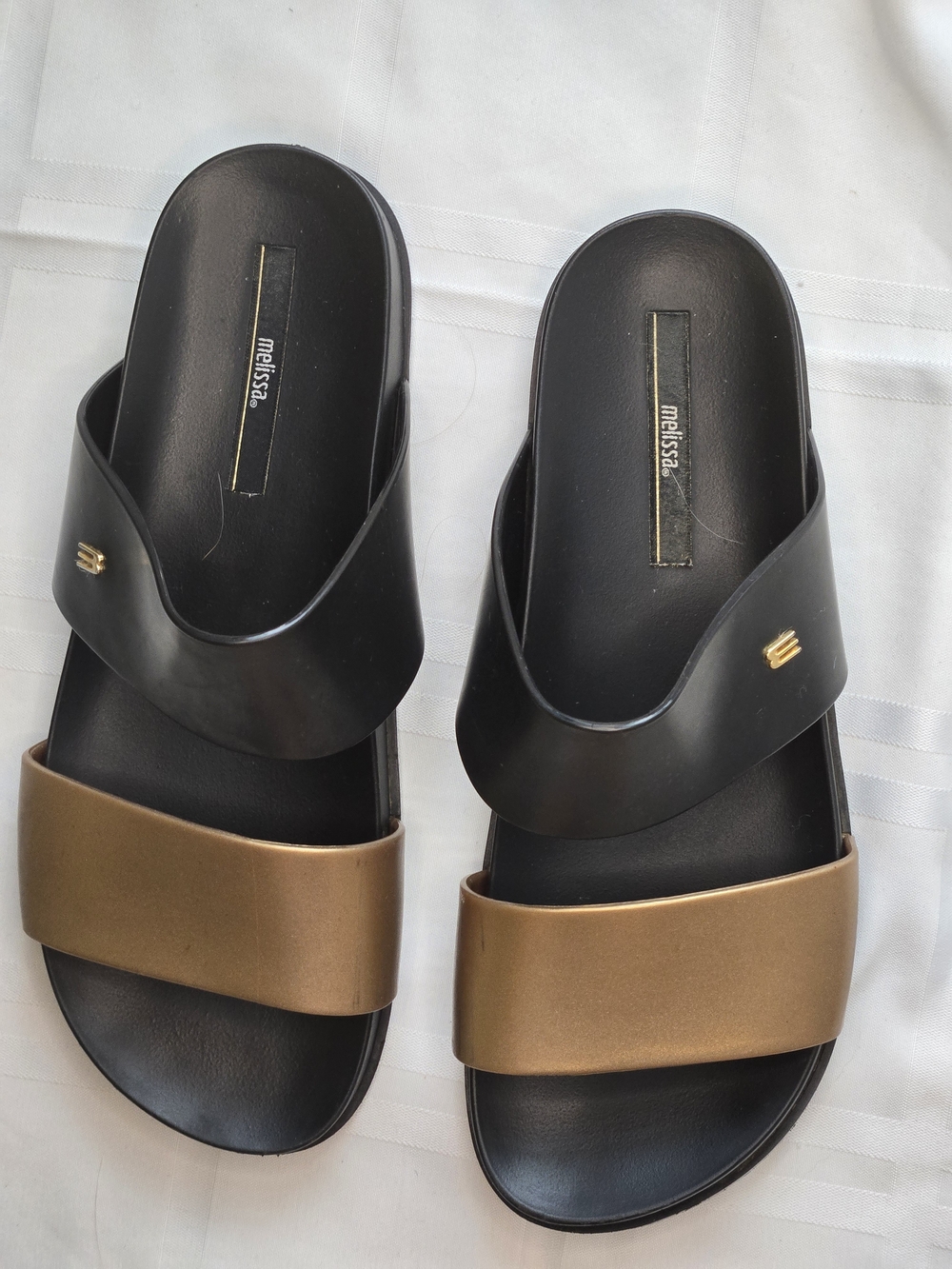 Melissa Women's Black & Bronze Slide Sandals Size 9